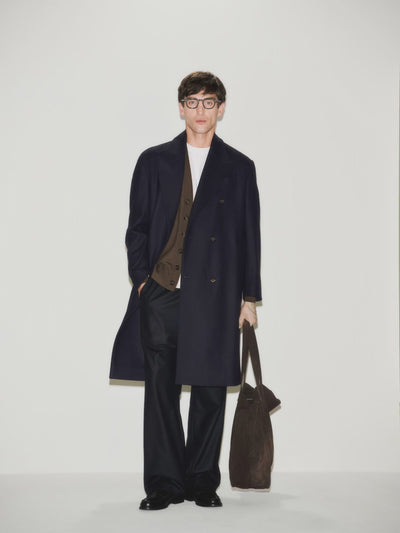 Blue Loose Fit Wool and Cashmere Coat