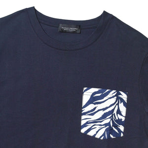 T-Shirt Blue Navy con Taschino Fantasia Foglia Paolo Pecora