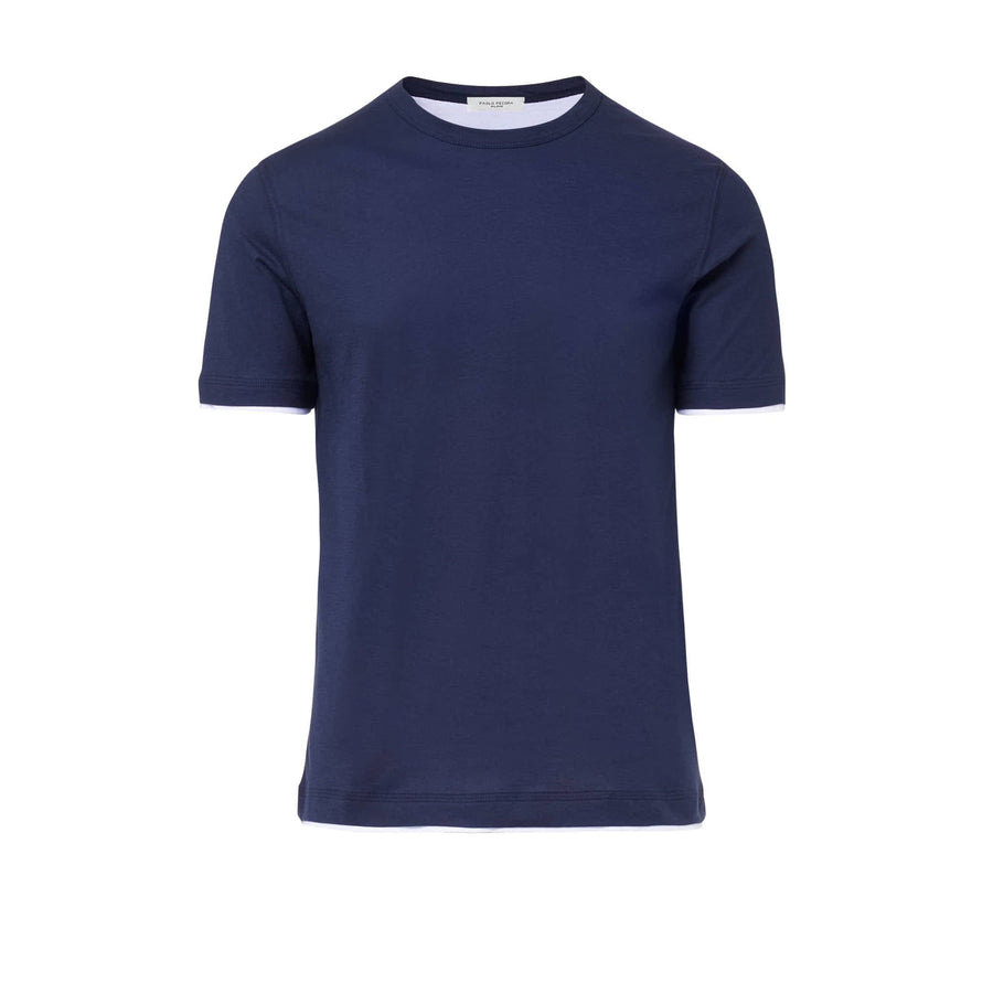 Paolo Pecora T-Shirt in Jersey e Contrasti - Blu Navy