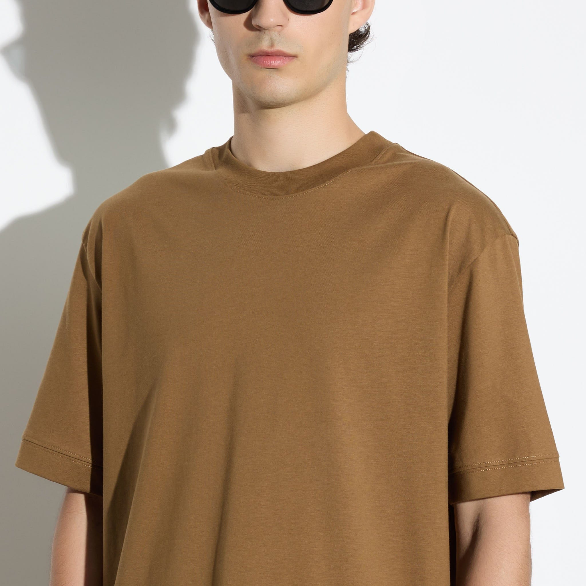 T-Shirt Over in Jersey di Cotone Nocciola T-Shirt Jersey Paolo Pecora