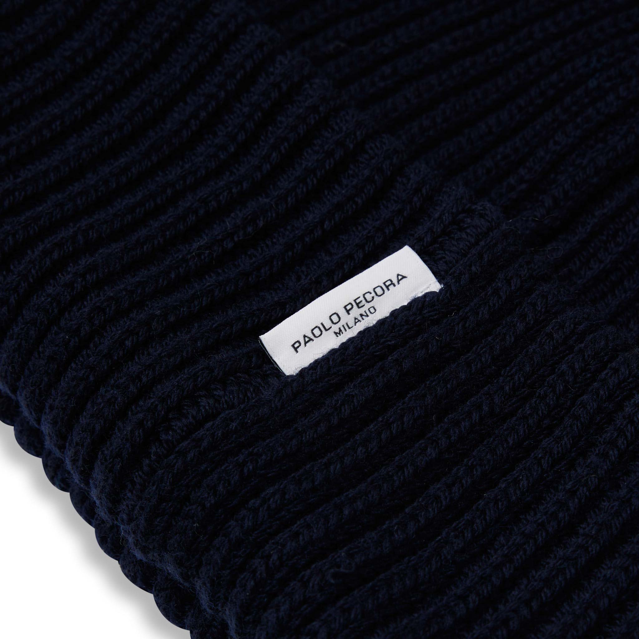 Berretto in Lana Merino a Costa Inglese Blu Navy U Paolo Pecora