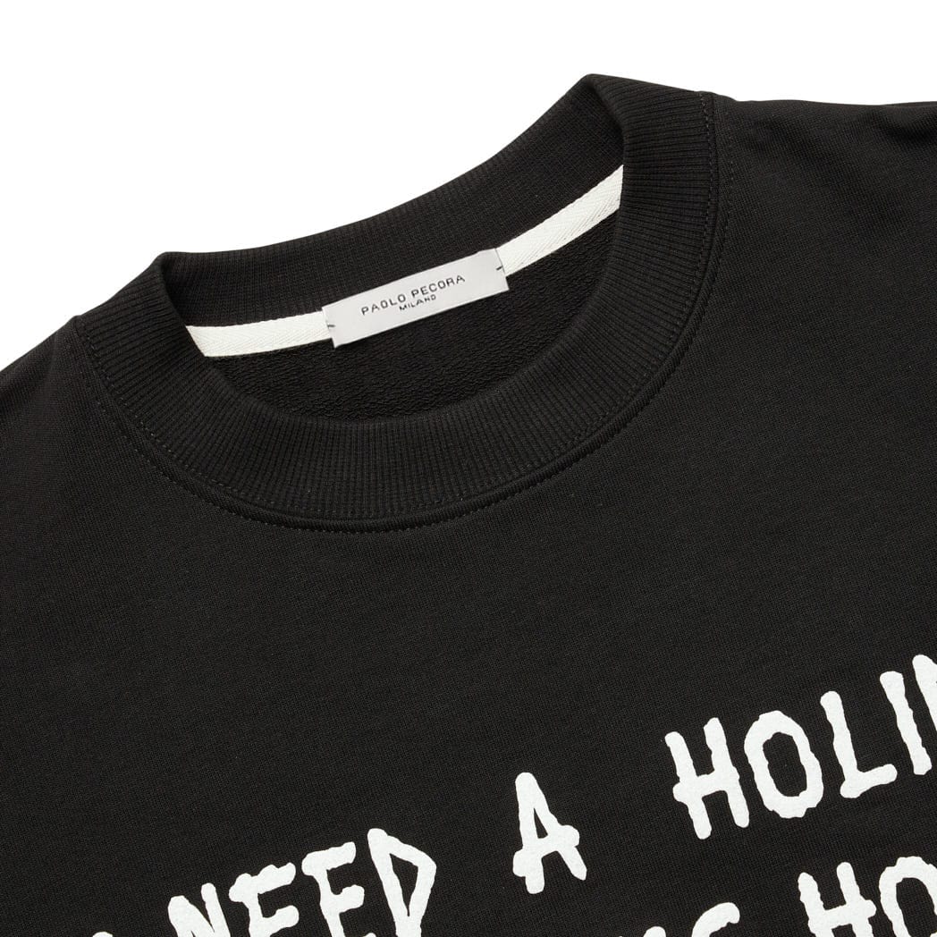 Paolo Pecora Felpa Nera di Cotone "I Need a Holiday After This Holiday" by Pietro Terzini (SECONDO DROP)