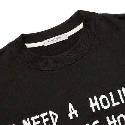 Paolo Pecora Felpa Nera di Cotone "I Need a Holiday After This Holiday" by Pietro Terzini (SECONDO DROP)